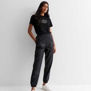 New Look Black Leather-Look Cuffed Joggers NWT